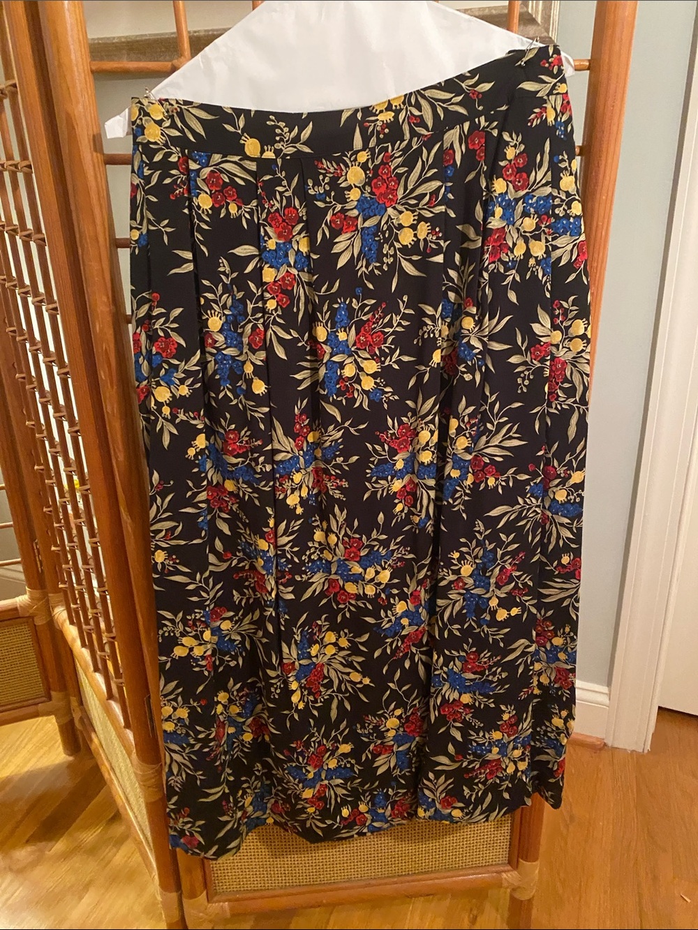 Sag Harbor Black Maxi Skirt with Red, Blue & Yellow Floral Print